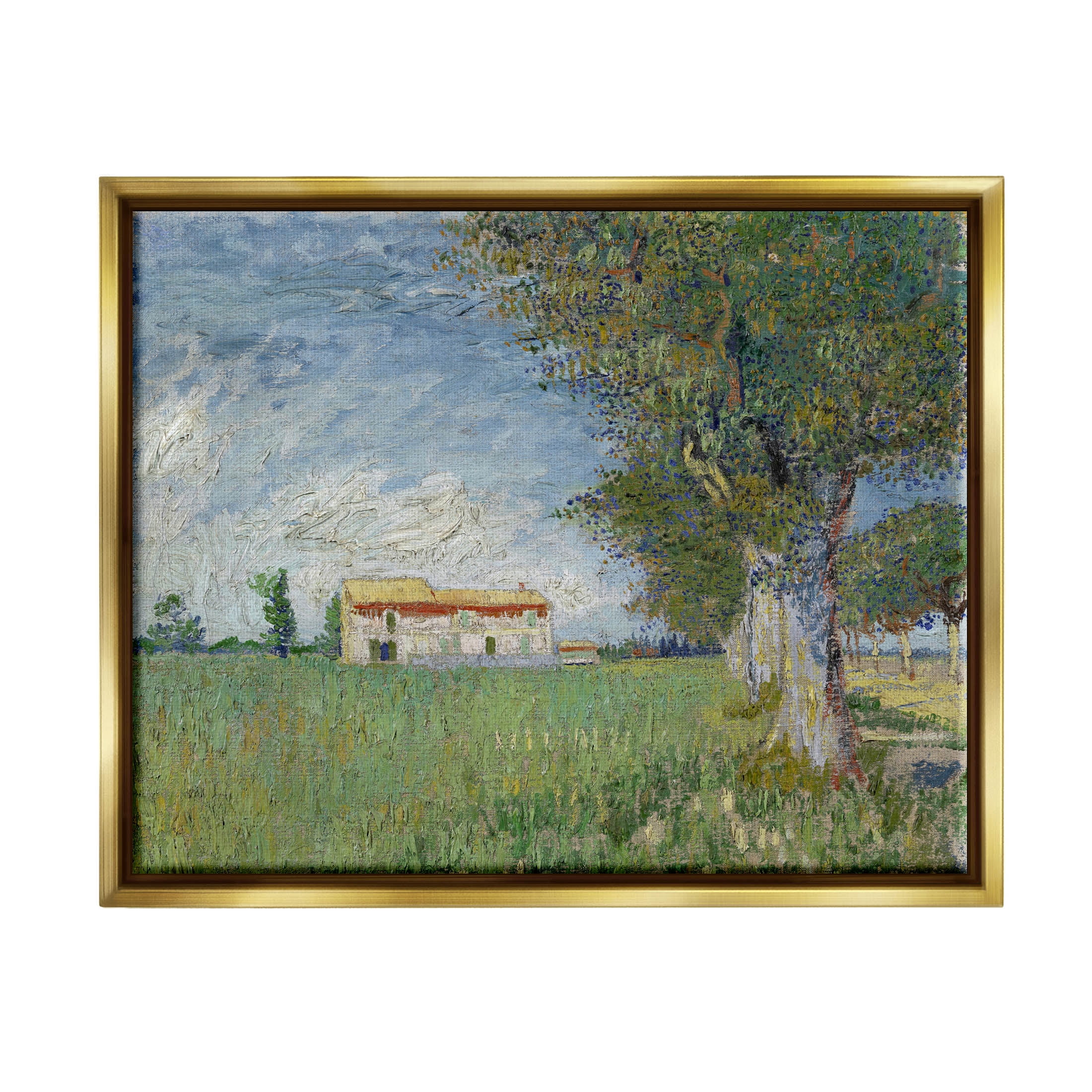 Farmhouse In The Corn Van Gogh Landscape Landscape Painting Metallic Gold Framed Art Print Wall Art