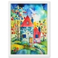 thumbnail image 1 of Farmhouse In The Flowers Folk Art Artwork Framed Wall Art Print A4, 1 of 4