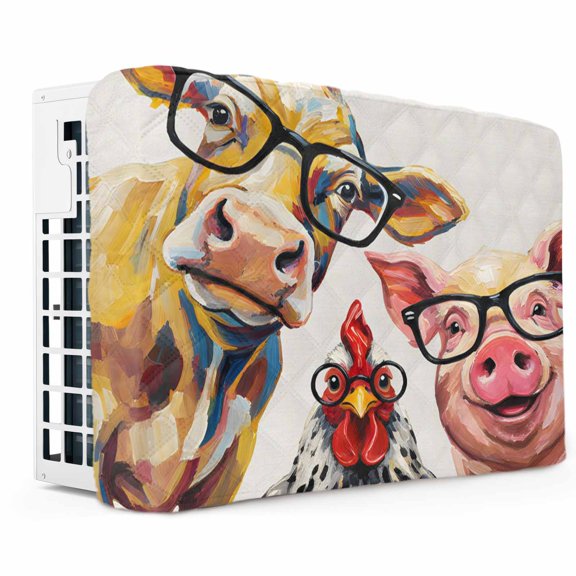 Farmhouse Indoor Air Conditioner Covers for Window Units, Cute Pig Chichen Rustic Linen AC Cover for Inside, Double Insulation Adjustable Waterproof Wall AC Cover Protector 17" x 13" x 3.5"