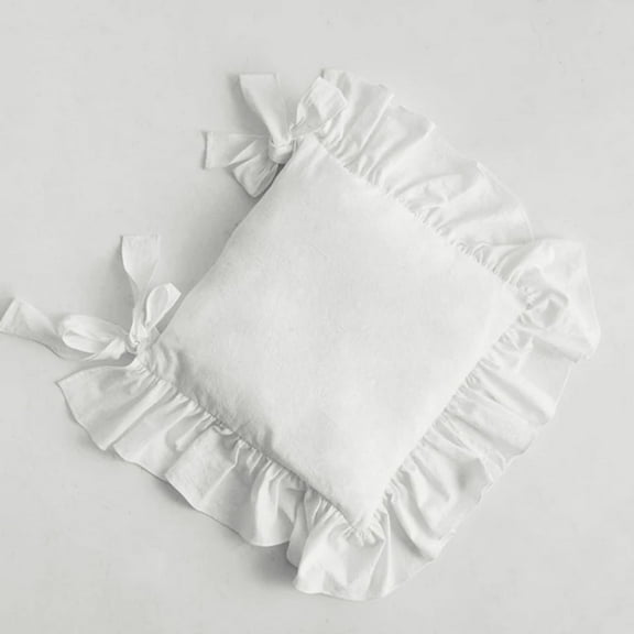 Farmhouse Indoor Chair Cushions for Dining Non-Slip Rocking Chair Cushions with Zipper Ruffled Cotton Seat Cushion for Kitchen White Retro Chair Pads with Ties 14.5''14.5''