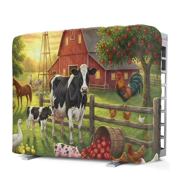 Farmhouse Indoor Window Air Conditioner Cover Rustic Dairy Cow Pig Chicken Country Duck Horse Red Barn Double Insulation AC Covers for Inside Window Unit Waterproof AC Unit Covers 17"Lx13"Hx3.5"D