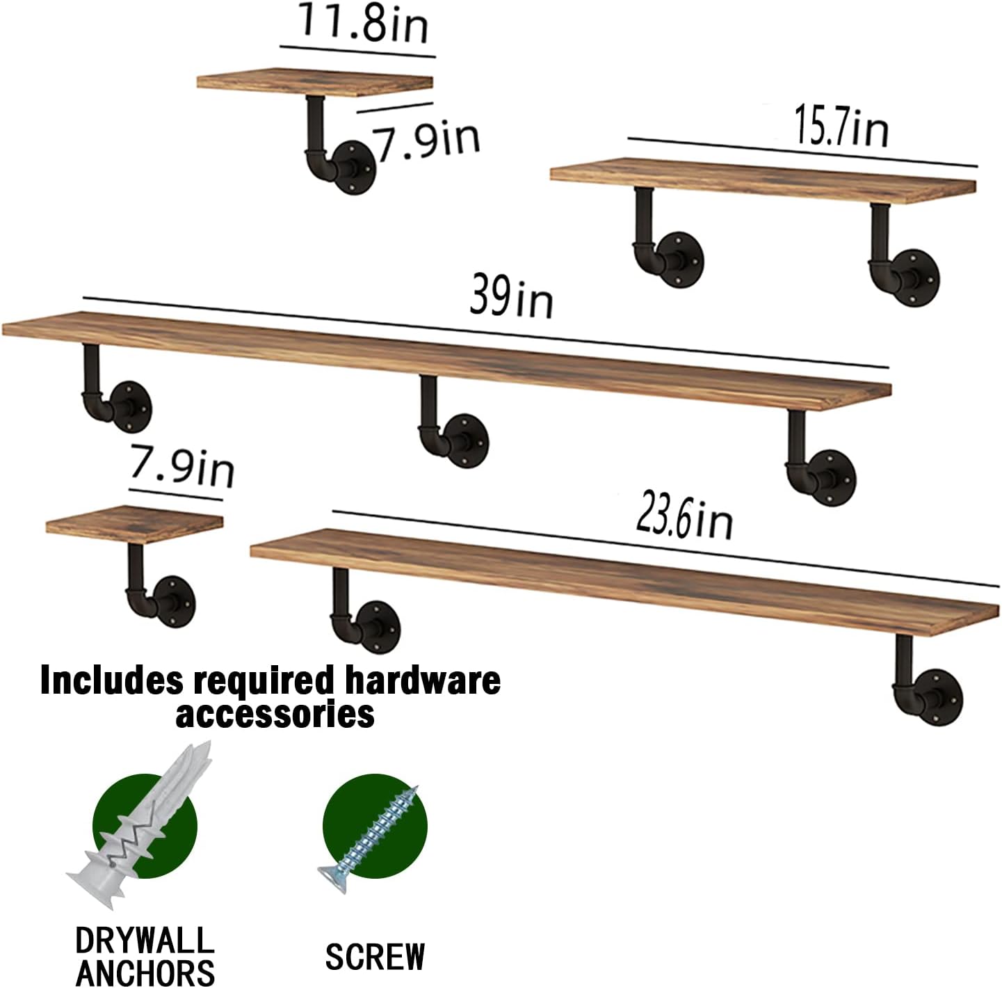 Farmhouse Industrial Large Floating Reclaimed Wood Shelves 39 Inches