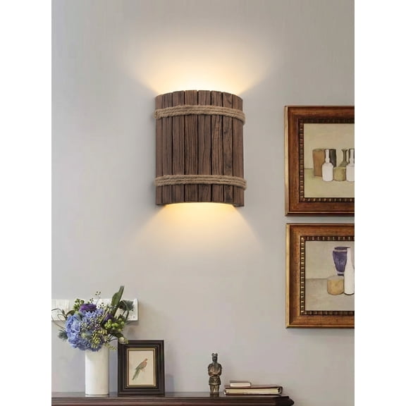 Farmhouse JCPYIUL Wood Wall Sconce, Vintage Scones Lighting Indoor, Up Down Rustic Wall Sconce Hardwired, Art Deco Lamp for Living Room Hallway Bedside Passway