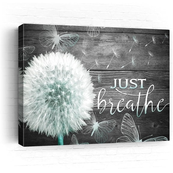 Farmhouse Just Breathe Wall Art Grey Dandelion Wall Art For Living Room Bedroom Bathroom Decor White Flower Flora Dandelion Pictures Canvas Prints Artwork Framed Ready To Hang 12x16 Inch