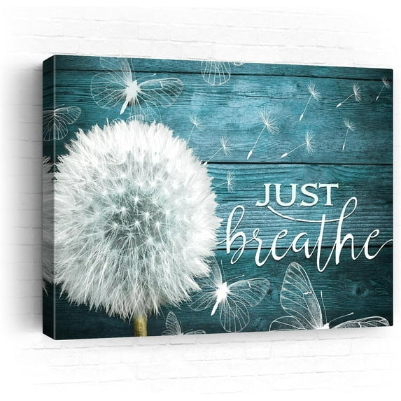 Farmhouse Just Breathe Wall Art Teal Dandelion Wall Art For Living Room Bedroom Bathroom Decor White Flower Flora Dandelion Pictures Canvas Prints Artwork Framed Ready To Hang 12x16 Inch