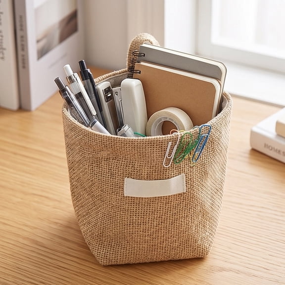 Farmhouse Jute Hanging Storage Basket Burlap Pocket Organizer with Reinforced Hanging Loop Small Wall Mount Caddy for Bedroom Bathroom Kitchen Sewing Craft Supplies Storage