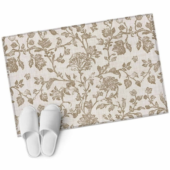 Farmhouse Khaki Bathroom Mat 2x3 FT, Non Slip Small Kitchen Mat, Vintage Flower Leaf Botanical Plant Washable Soft Backed Front Door Throw Rug Non-Shedding Indoor Outdoor Doormat for Entryway Sink