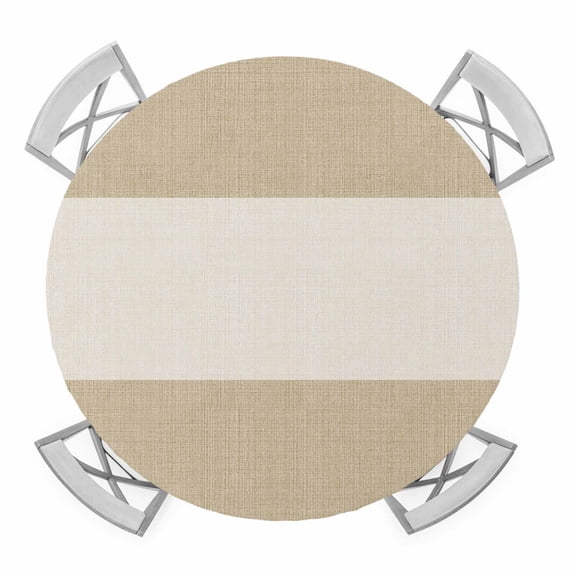 Farmhouse Khaki Beige Elastic Fitted Round Table Cover Burlap Background Waterproof Outdoor Tablecloth for Holiday Party, Picnic, Patio & Dining Fits Tables Up to 45"-54"