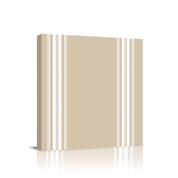 Farmhouse Khaki Canvas Wall Art, White Stripe Framed Wall Decor Modern Artwork Prints Painting for Living Room, Bedroom, Kitchen & Cafe Decor 20x20 Inch