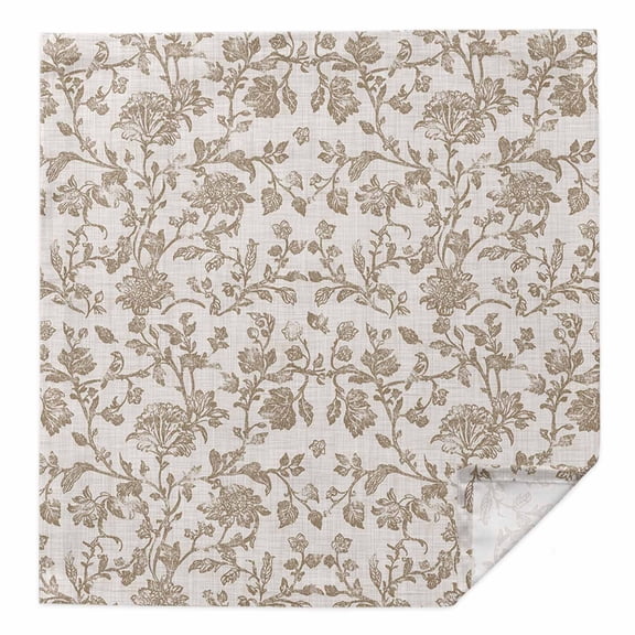 Farmhouse Khaki Cloth Napkins Washable Set of 1, Vintage Flower Leaf Botanical Plant Reusable Dinner Table Napkins Cloth Bulk for Weddings Kitchen Restaurants Hotel Events Parties 20 x 20 Inch