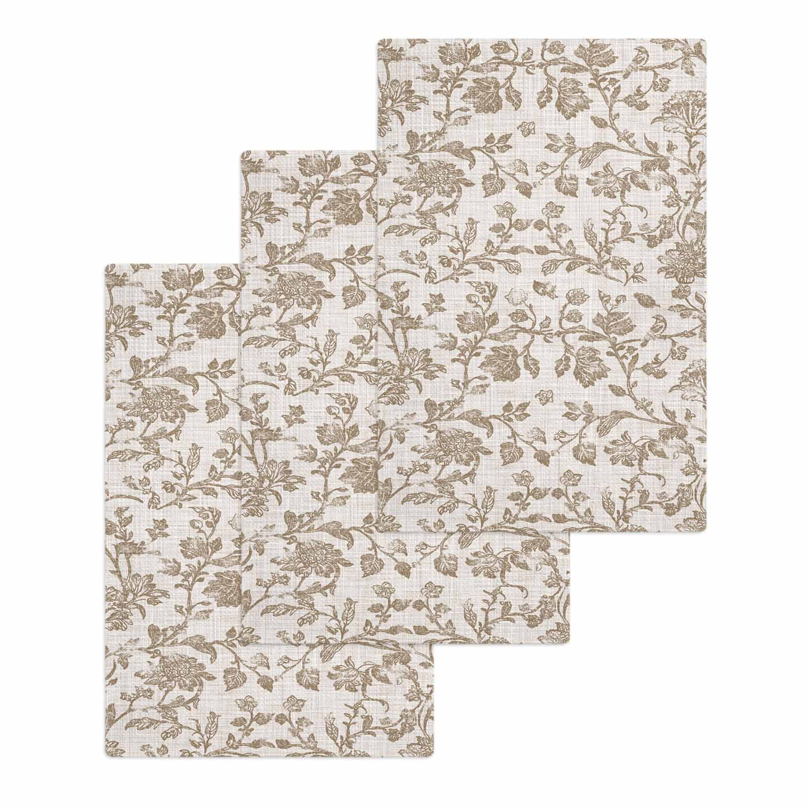 Farmhouse Khaki Hand Towels Set, Waffle Weave Kitchen Towels 3 Pieces, Vintage Flower Leaf Botanical Plant Microfiber Hair Face Bath Tea Towel Absorbent Quick Drying Cleaning Dish Cloths 15.7"x23.6"