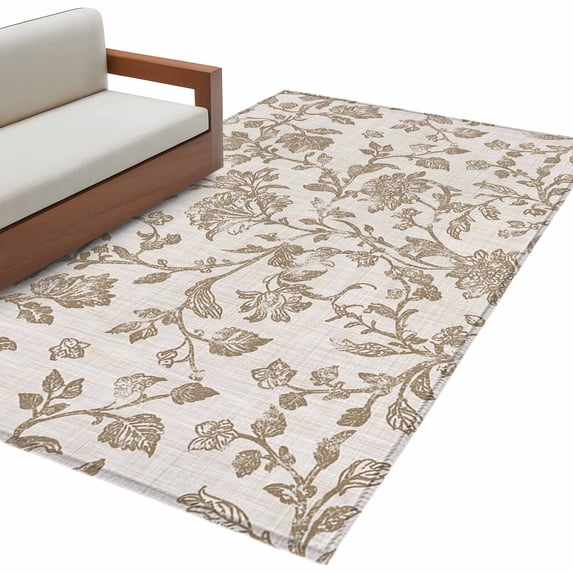 Farmhouse Khaki Large Area Rugs for Bedroom Living Room, Soft Non Slip Carpet Bedside Rug, Vintage Flower Leaf Botanical Plant Rectangular Floor Cover Kitchen Accent Rug 2.7'x5' for Office