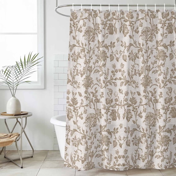 Farmhouse Khaki Waterproof Shower Curtain, Large 72"x84" Washable Polyester Fabric Shower Curtains for Bathroom, Vintage Flower Leaf Botanical Plant Decorative Bathtub Curtain Sets with Hooks