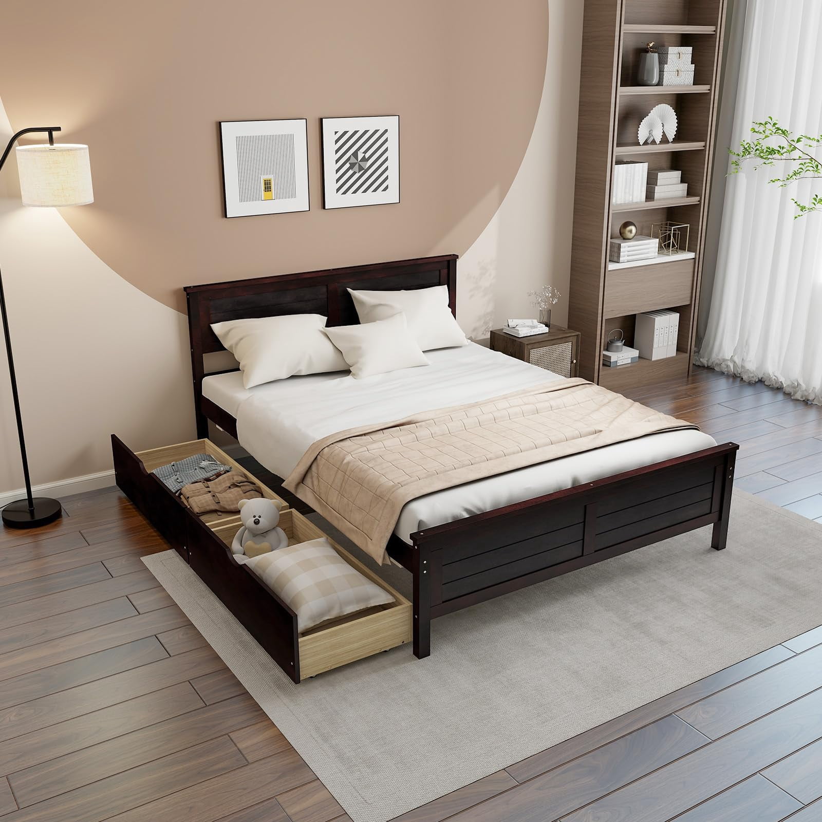 Farmhouse King Bed Frame with Storage Headboard Sliding Barn Door ...