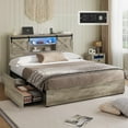 thumbnail image 1 of Farmhouse King Size Bed Frame with Charging Station & LED Lights,Wooden Platform King Beds with 4 Storage Drawers,Storage Headboard and Sliding Barn Door,Gray, 1 of 7