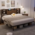thumbnail image 1 of Farmhouse King Size Bed Frame with Move Storage Headboard & 2 Drawers, Platform Bed Frame with 3-in-1 Charging Station, Upholstered Bed Frames with Metal Slats Support, 1 of 9