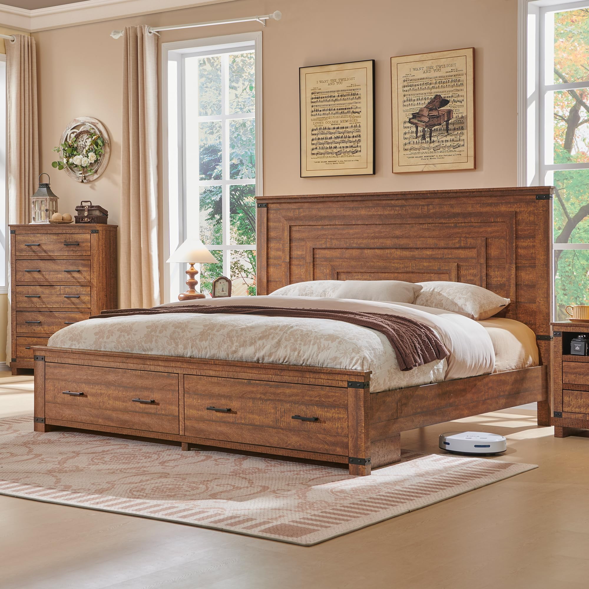 Tall king bed frame with storage discount