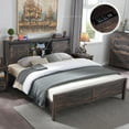Farmhouse King Size Bed Frame w/Storage Bookcase Headboard, Sliding