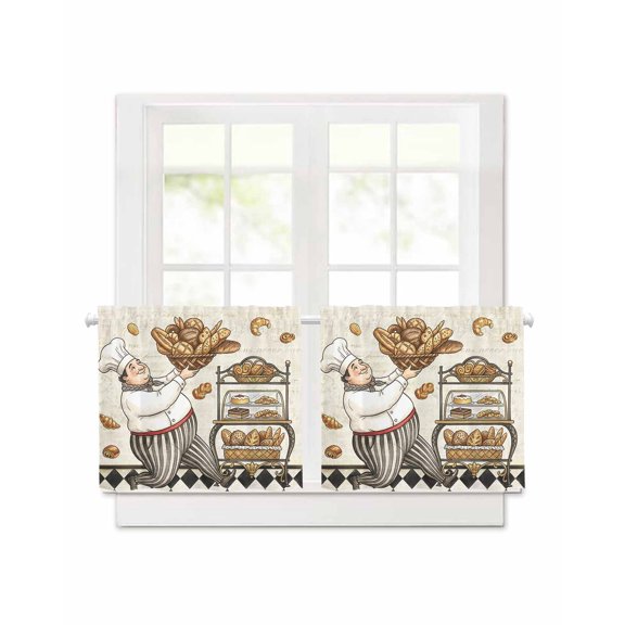 Farmhouse Kitchen Baker Bread Short Blackout Curtains 30 Inch Long,Vintage Black Plaid Rod Pocket Kitchen Curtains,2 Panels Thermal Insulated Room Darkening Drapes for Bedroom,30"W x 30"L