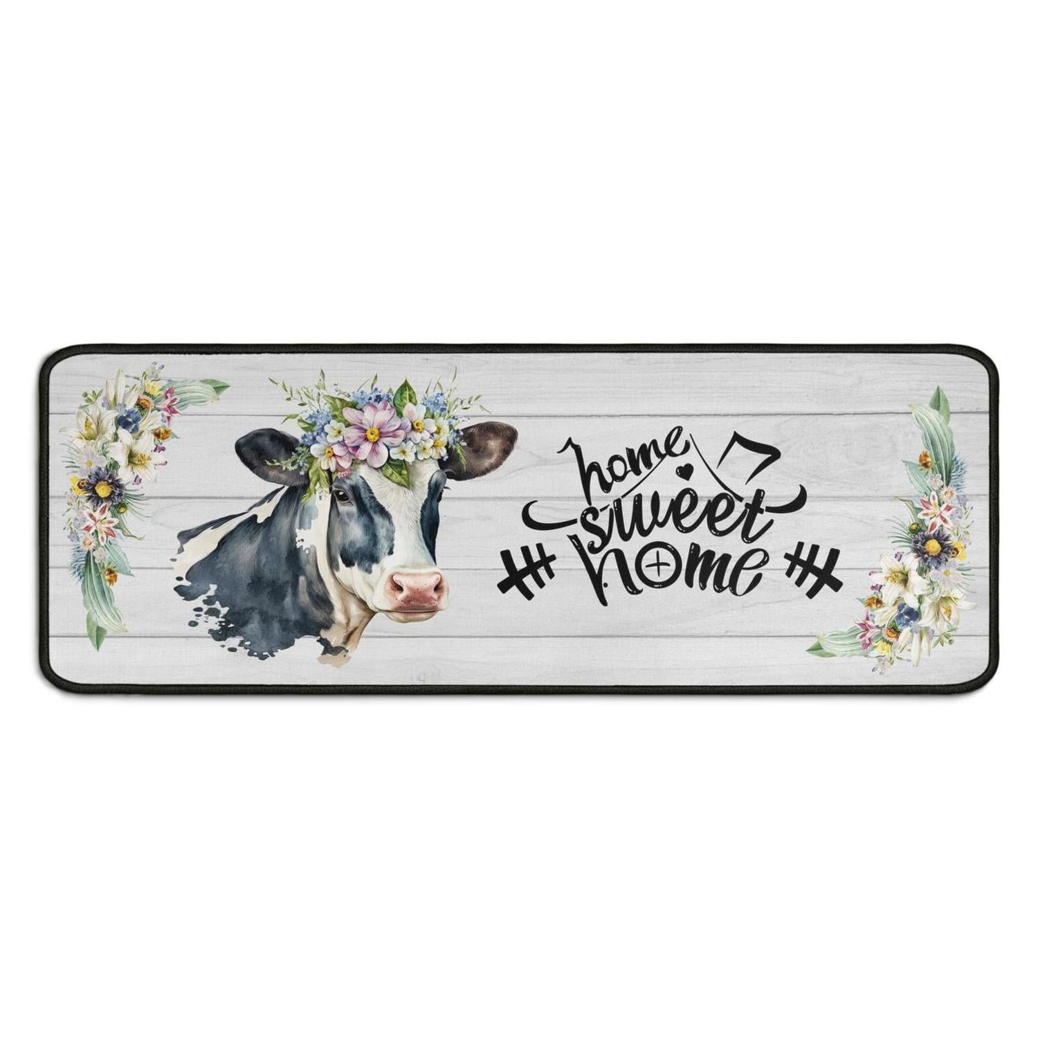 Farmhouse Kitchen Bull's Head Flower Mat Home Sweet Home Non-Slip Rug ...