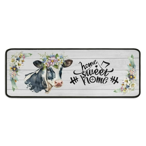 Farmhouse Kitchen Bull's Head Flower Mat Home Sweet Home Non-Slip Rug 47x17 and 17x30 Indoor/Outdoor Floor Décor