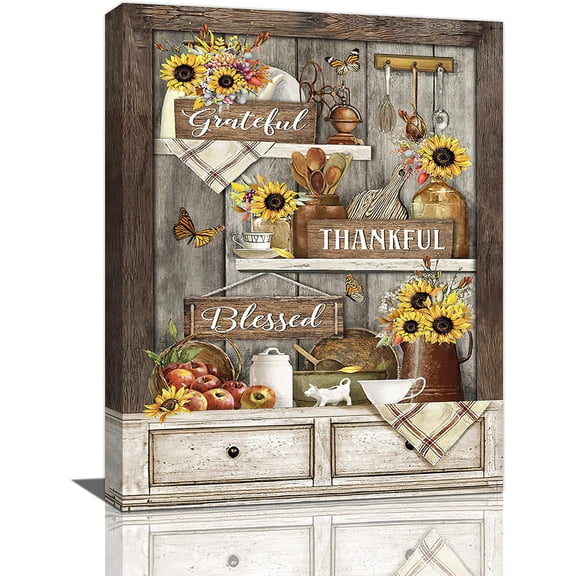Farmhouse Kitchen Canvas Wall Art Sunflowers Rustic Kitchen Wall Decor Kitchen Quotes Pictures Painting Prints Framed Artwork Decor for Kitchen Restaurant Dining Room 12"x16"