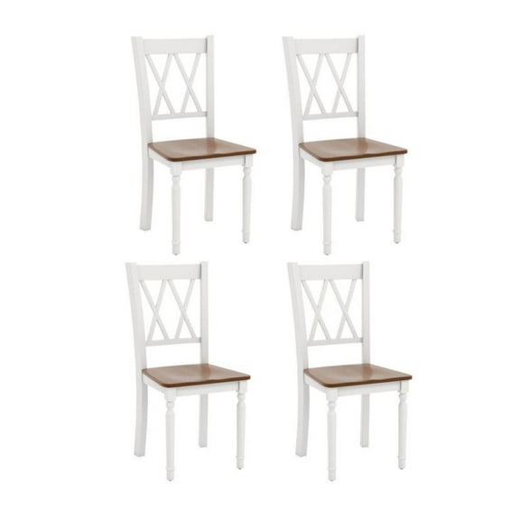 Farmhouse Kitchen Chairs Set of 4, Wooden Dining Chairs with Rubber Wood Seat, Walnut & White Finish, 360lbs Capacity, Living Room/Cafe