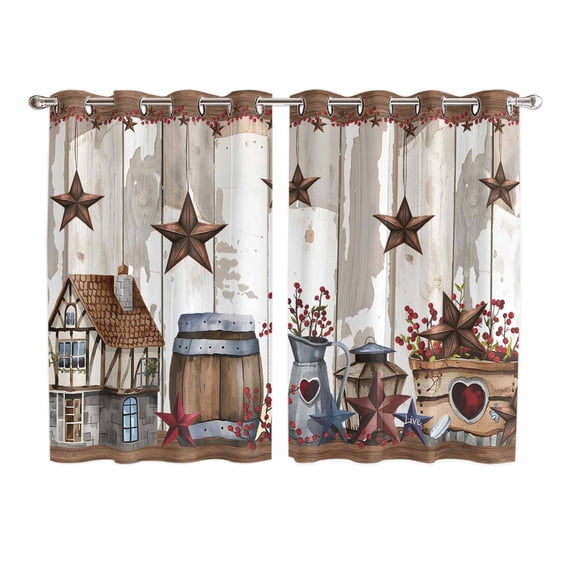 Farmhouse Kitchen Curtains 72 Inch Length, Western Texas Star American Country Berry Grommet Top Bedroom Living Room Curtains, Light Filtering Cafe Curtain Drapes 2 Panels Set 104''x72''