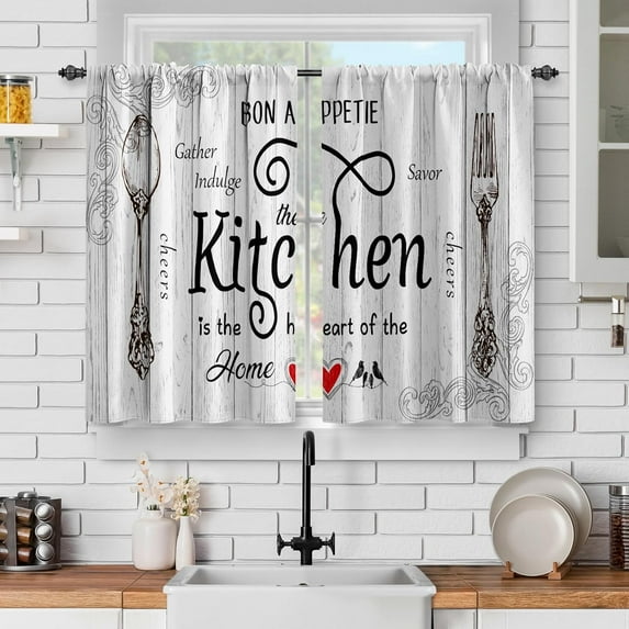 Farmhouse Kitchen Curtains Decor: Short Curtains for Window Rustic Dinning Room Tier Curtains Vintage Living Room Decor Rod Pocket Window Drapes 24Inch Length 2 Panels Set