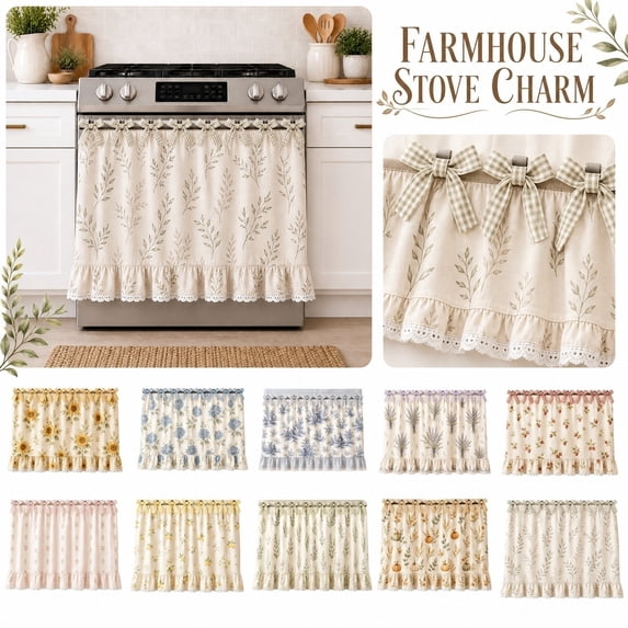 Farmhouse Kitchen Curtains | Floral Kitchen Curtains Short Valance for Oven Storage Cover | Cottagecore Decor | Cotton Lace Trim | Decorative Gift for Home