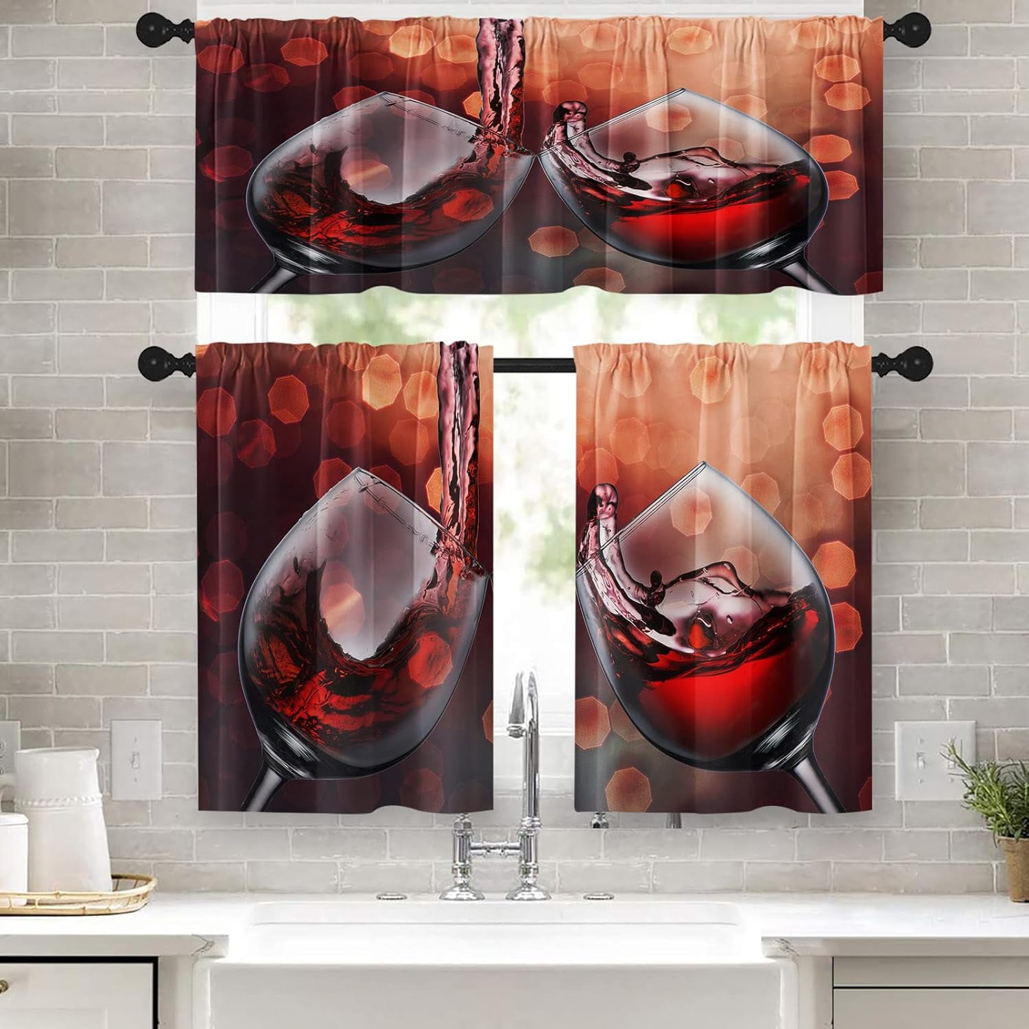 Farmhouse Kitchen Curtains Red Wine Window Curtains Valance and Tier ...