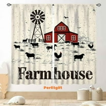 Farmhouse Kitchen Curtains, Rustic Farm Animals Red Warehouse Windmill Cow Chicken Retro Rural Country Style Window Curtains for Cafe Bedroom Living Room 2 Panels, 42"x63" Inch