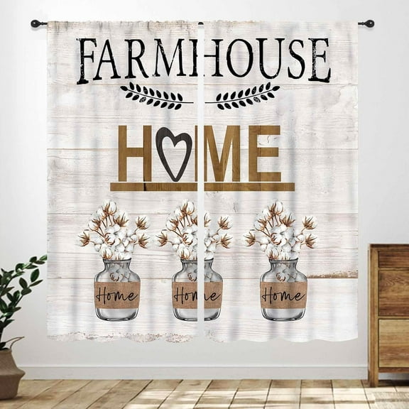 Farmhouse Kitchen Curtains,Rustic Sweet Love Home Vintage Country Retro Wood Plank Cotton Floral Small Short Window Treatment Drape Tier 2 Panels,42X54 Inch