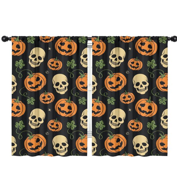 Farmhouse Kitchen Curtains Set of 2 with Horror Theme Ghost and Skull Pattern,42x63in long Curtains Set