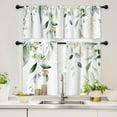 thumbnail image 1 of Farmhouse Kitchen Curtains and Valances 3 Piece Set, Spring Sage Green Eucalyptus Leaf Floral 36 Inch Length Window Treatment Tiers for Living Room Bedroom Bathroom, 1 of 5