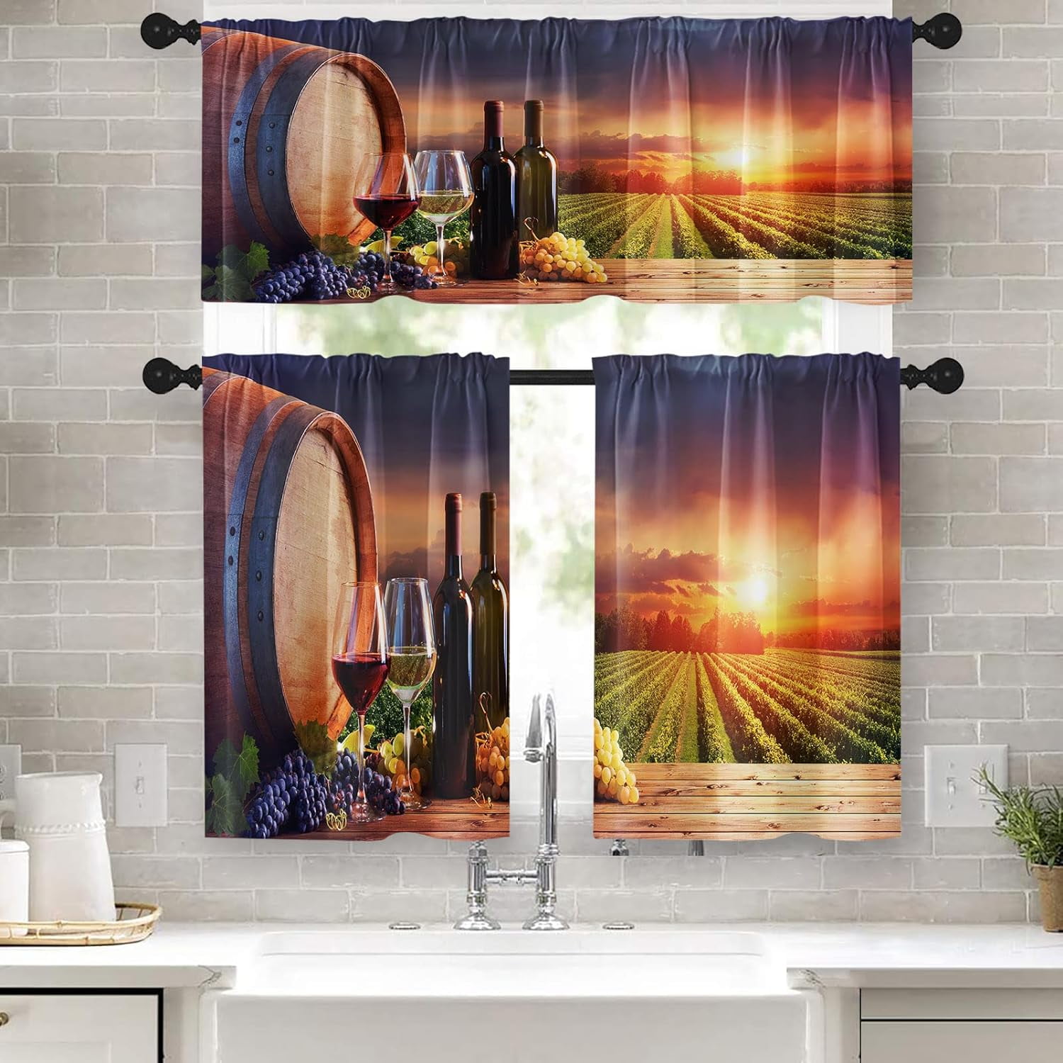 Farmhouse Kitchen Curtains Wine Window Curtains and Valances Set 36 ...
