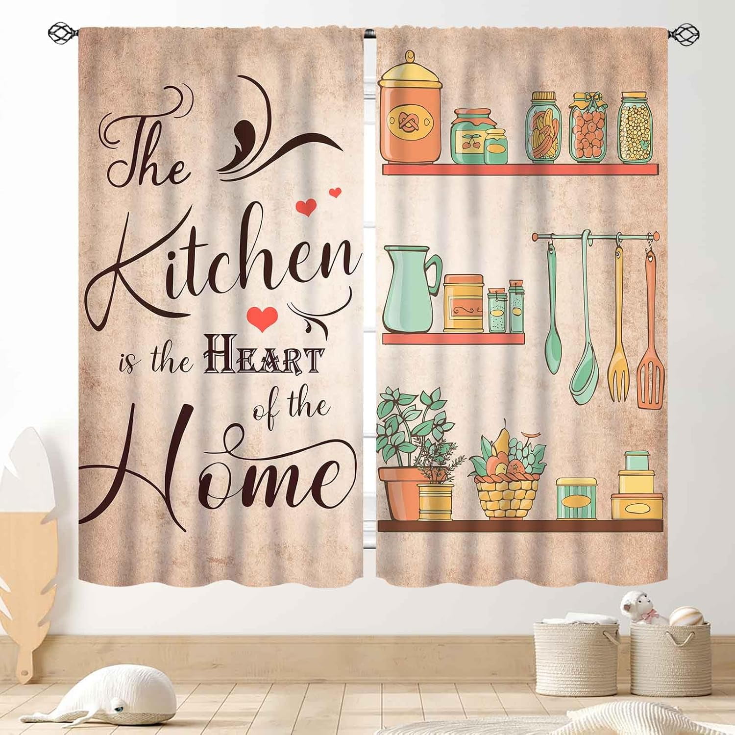 Farmhouse Kitchen Curtians, Rustic Country Fork and Spoon Cook Theme Rustic Vintage Cottage Blackout Cafe Living Room Bedroom Window Curtains Drapes Treatments 2 Panel Sets, 42"x63" Inch