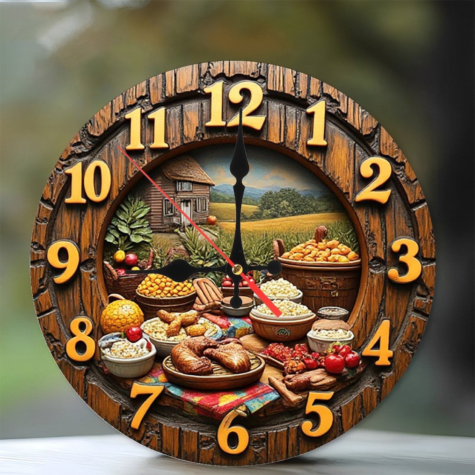 Farmhouse Kitchen Decor Wall Clock Rustic Wood 10-Inch Silent Wooden ...