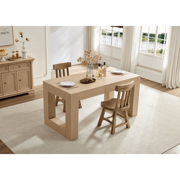 Farmhouse Kitchen Dining Table for 4-6 People, Rectangular Dining Table for Dining Room, Living Room, Kitchen with Sturdy Wood Legs Farmhouse Full MDF Trim, Easy Assembly