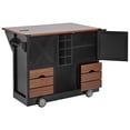 thumbnail image 1 of Farmhouse Kitchen Island with Drop Leaf and Power Outlet, Mobile Kitchen Cart with 2 Doors, 2 Drawers, Spice Rack, Large Wheels for Kitchen and Dining Room Storage, Black, 1 of 9