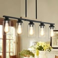 thumbnail image 1 of Farmhouse Kitchen Island Lighting,5-Light Dining Room Light Fixtures Over Table Linear Chandelier Pendant Lighting with Glass Shade and Adjustable Rods for Dining Table Living Room, 1 of 14