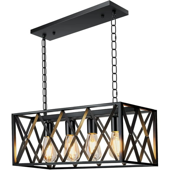 Farmhouse Kitchen Island Lighting Pendant Light Fixture Chandelier 4-Light Rectangular Pendant Lighting for Dining Room Bar Foyer(Height Adjustable)