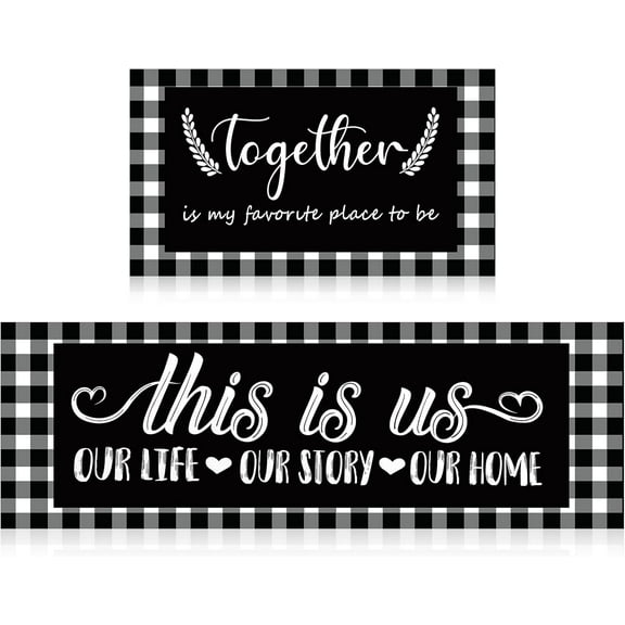 Farmhouse Kitchen Mat Set of 2 Non Slip Thick Kitchen Rugs and Mats Buffalo Plaid Waterproof Anti Fatigue Mats for Kitchen Floor Farmhouse Kitchen Rug Runner Standing Mat, 17 x 47 Inch, 17 x 30 Inch