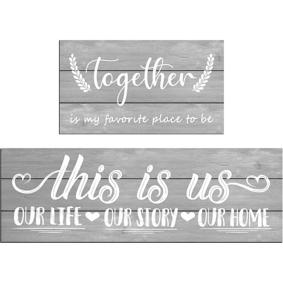 Farmhouse Kitchen Mat Set of 2 Non Slip Thick Kitchen Rugs and Mats Wood Grain Waterproof Anti Fatigue Mats for Kitchen Floor Farmhouse Kitchen Rug Runner Standing Mat, 17 x 47 Inch, 17 x 30 Inch