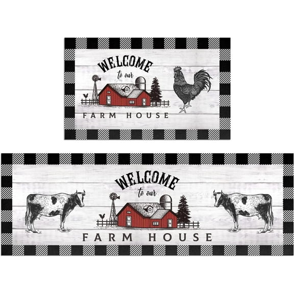 Farmhouse Kitchen Mat Set of 2 Non Slip Thick Kitchen Rugs and Mats for Floor Comfort Standing Mats for Kitchen, Sink, Office, Laundry, 17"x47"+17"x28"
