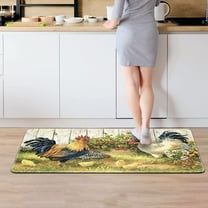 Farmhouse Kitchen Mats, 2 Piece Set Rooster Kitchen Rugs, Thick 0.4 Inches Non Skid Washable Anti Fatigue Mats for Kitchen, Laundry, Office, Sink, Stove,17.3x28 17.3x47 Inch