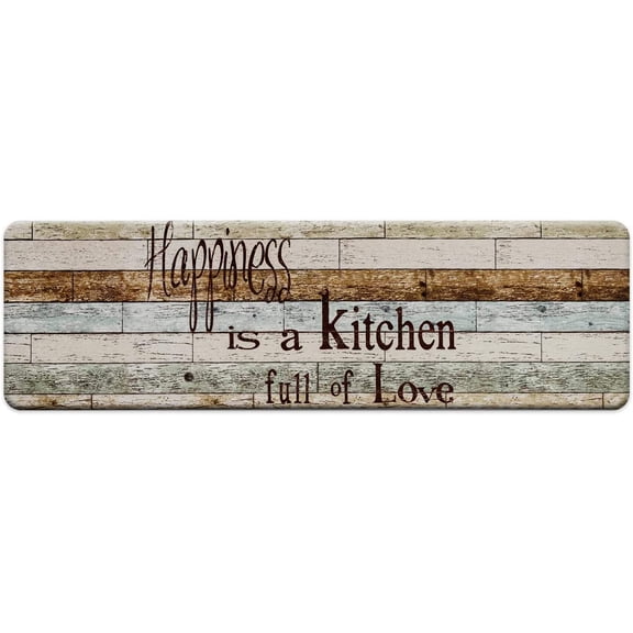 Farmhouse Kitchen Mats Cushioned Anti-Fatigue Comfort Mat for Home & Office Ergonomically Engineered Memory Foam Kitchen Rug Waterproof Non-Skid, 59" by 17",Happiness