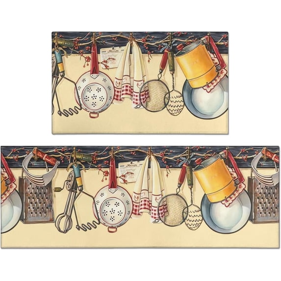 Farmhouse Kitchen Mats and Rugs Sets of 2 Non-Slip, Washable, Stain and Fade Resistant, Suitable for Anti Fatigue Kitchen Mat Dinnerware Kitchen Decor - 17x30 and 17x47 Inch