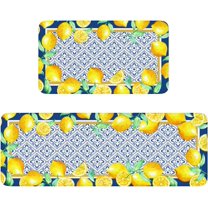 Farmhouse Kitchen Mats Set of 2 Non-Slip Lemon Boho Kitchen Rugs Seasonal Home Decor Low Profile Washable Floor Mat 17x47 Inch and 17x29 Inch
