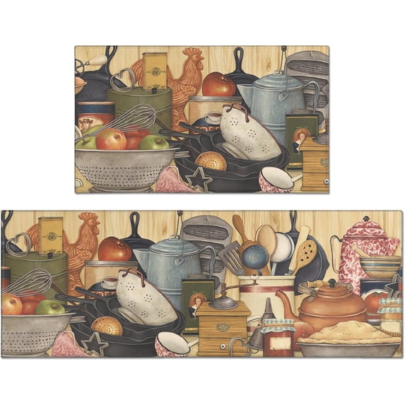Farmhouse Kitchen Mats Sets 2 Piece Cushioned Anti-Fatigue Comfort Mat for Home & Kitchen Rules Theme Kitchen Cushioned Runner Rug Decor 17x30 and 17x47 Inch